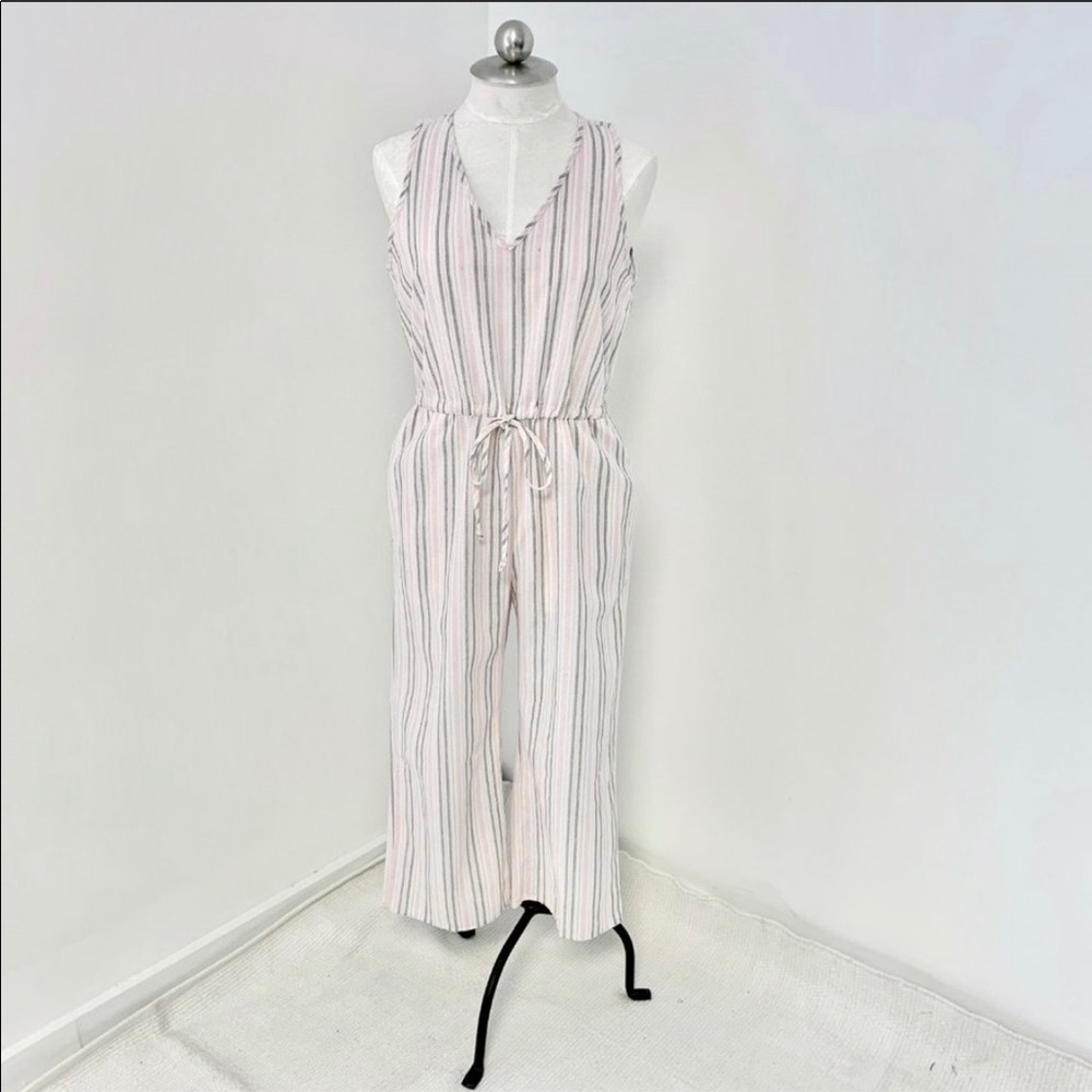 Anthropologie Drew M Linen Stripe Pastel Jumpsuit - Picture 3 of 11